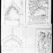 Detail drawings including the tombs of Sir James Douglas and Archibald 5th Earl of Douglas.
