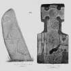 Face of cross-slab (St Vigeans no.7), and face of Pictish symbol stone (Aberlemno no.1).

