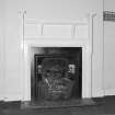 Interior.  Detail of fireplace.