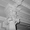 Interior.  Detail of plasterwork at top of column in Drawing Room.
