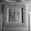Interior. 3rd. floor, Lady Sempill's room, detail of plaster panel above fireplace