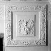 Interior. 3rd. floor, Housekeeper's room, detail of plaster panel above fireplace