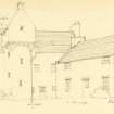 Drawing of Mounie Castle. Detail taken from drawing of buildings in the parish of Daviot.