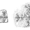 Measured drawing of graffito scrolled cross from Jarlshof, Shetland.