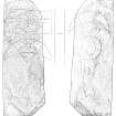 Measured drawing of the symbol stone from St Peter's Church, South Ronaldsay.