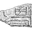 Measured drawing of sculptured stone fragment displaying a hippocamp, Ness