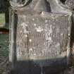 View of east face of headstone with inscription to Yule children d.1711, Foulden Parish Churchyard.