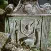 View of headstone showing winged soul and death symbols, Foulden Parish Churchyard.