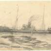 Pencil sketch of ship at sea. Titled 'Ohio'.