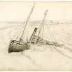 Pencil sketch of ship at sea, Caithness, by John Nicolson