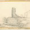 Pencil sketch of the ruins of Latheron Castle and on reverse side a portrait of a female and boy holding a stick