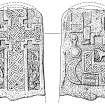 Scan of ink drawing of Kingoldrum 1 Pictish cross slab