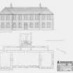 Inverness, Academy Street, former Inverness Royal Academy: Ground floor plan (reconstructed) and Prinipal elevation (reconstructed)