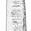 Scanned ink drawing of rune-inscribed cruciform stone from St Peter's, Thurso