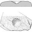 Scanned ink drawing of font or possible bullaun stone at Corrimony, St Curitan's Chapel &  Burial Ground: plan view & section