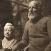Scanned image of photograph ofJohn Nicolson beside his sculpture