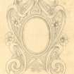 Scanned image of pencil drawing of an ornate frame or mirror, dated 1913