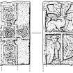 Scanned ink drawing of Monifieth 2 Pictish cross slab, face a & b