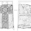 Scanned ink drawing of Kingoldrum 2 Pictish cross slab