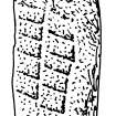 Scanned ink drawing of Pictish stone fragement built into S wall of St Vigeans Church