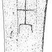 Scanned ink drawing of cross-incised gravemarker (No. 1), Eilean Fhianain.