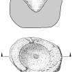 Scanned ink drawing of Skinnet Chapel font: plan view & section