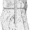 Scanned ink drawing of Clach Na H-Uaigh cross slab