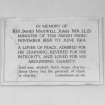 Interior. Detail of commemorative plaque to Rev. James Maxwell Joass M.A.  L.L.D.