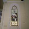 Interior. Detail of SE corner stained glass window