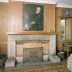 Interior. Lounge hall, detail of fireplace with portrait of Osgood Mackenzie inset above