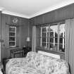 Interior. Lounge hall detail of window and wooden pelmet