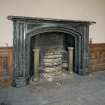 Interior. Detail of dining room fireplace