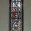 Interior. N wall  stained glass window by Gordon Webster 1966 memorial to James Morrison