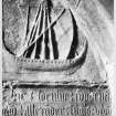 Interior.
Macleod's tomb, detail of carved panel showing galley lorne.