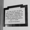 Interior. Lobby. Memorial plaque to Rev R Venters