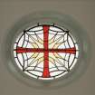 Interior. Sanctuary. Stained glass. Detail of George Cross