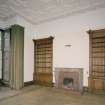 Interior. View of library with fitted bookcases