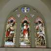 Interior. NW Aisle gallery  stained glass window of Christ the fisher of men