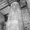 Interior. ground level in West kiln, view from NW showing tower of grain drier, which replaced the traditional firebox, invert and wire-mesh floor