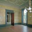 Interior. Dining room View from SE showing doors to ante drawing room  open and chandelier