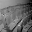 Interior. Detail of N gallery pews