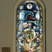 Interior. Detail of S side main hall window (Festival of Matzot)