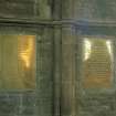 Interior.
View showing wall mounted brass memorial plaques of Alexander Cuningham W.S., Secretary to the Commissioners of Northern Lighthouses, and his wife Caroline.