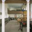 Interior, view from W showing W gallery columns, pulpit and E gallery