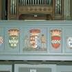 Interior, Gallery front with five painted heraldic shields centred on that of Viscount Cowdray