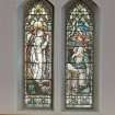 Interior.
Detail of stained glass windows depicting " Be thou faithful unto death" by Ballantine & Son 1897.