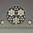 Interior.
Detail of W Rose window designed by William Starforth  executed by James Ballantine & Son 1887.