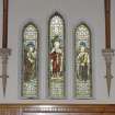 Interior.
Detail of stained glass windows depicting Our Lord and the Disciples on the Road to Emmaus by A ballantine & Gardiner 1898-9.