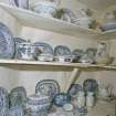 Interior, detail of lower ground floor china cupboard blue and white china