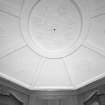 Interior. Octagonal library detail of plaster ceiling with thistles and roses